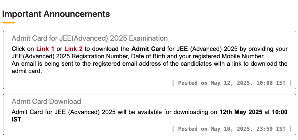 JEE Advanced Admit Card 2025